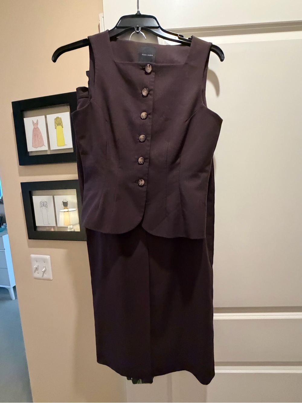 Alex Marie Brown Button Front Vest and Midi Pencil Skirt Set